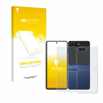 Parte frontale di una confezione del prodotto con il logo del marchio upscreen. Accanto è raffigurato il dispositivo Samsung G