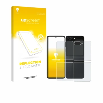 Parte frontale di una confezione del prodotto con il logo del marchio upscreen. Accanto è raffigurato il dispositivo Samsung G