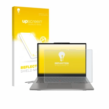 Parte frontale di una confezione del prodotto con il logo del marchio upscreen. Accanto è raffigurato il dispositivo Lenovo Th