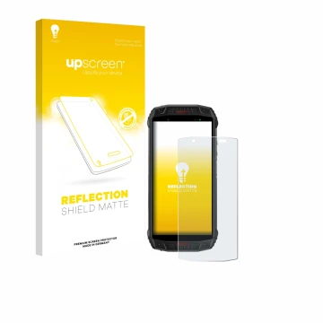 Parte frontale di una confezione del prodotto con il logo del marchio upscreen. Accanto è raffigurato il dispositivo Ulefone A
