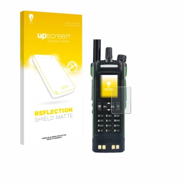 Parte frontale di una confezione del prodotto con il logo del marchio upscreen. Accanto è raffigurato il dispositivo Baofeng D