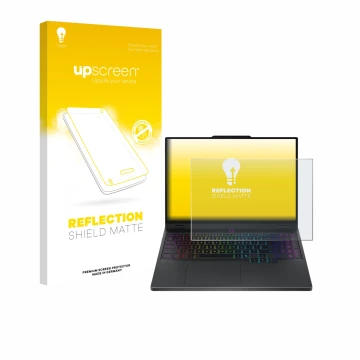 Parte frontale di una confezione del prodotto con il logo del marchio upscreen. Accanto è raffigurato il dispositivo Lenovo Le