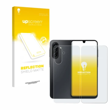 Parte frontale di una confezione del prodotto con il logo del marchio upscreen. Accanto è raffigurato il dispositivo Samsung G