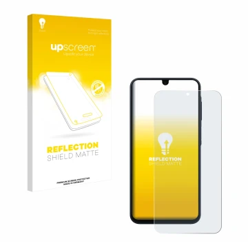 Parte frontale di una confezione del prodotto con il logo del marchio upscreen. Accanto è raffigurato il dispositivo Samsung G