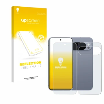 Parte frontale di una confezione del prodotto con il logo del marchio upscreen. Accanto è raffigurato il dispositivo Google Pi