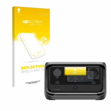 Parte frontale di una confezione del prodotto con il logo del marchio upscreen. Accanto è raffigurato il dispositivo EcoFlow R