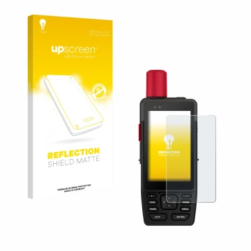 Parte frontale di una confezione del prodotto con il logo del marchio upscreen. Accanto è raffigurato il dispositivo Garmin GP