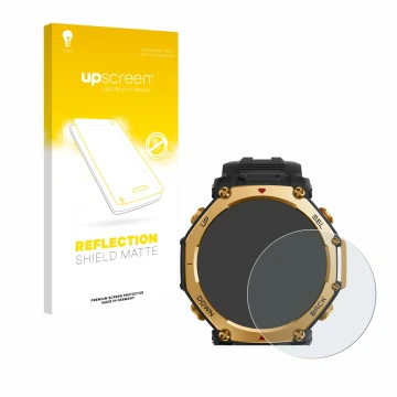 Parte frontale di una confezione del prodotto con il logo del marchio upscreen. Accanto è raffigurato il dispositivo Huami Ama