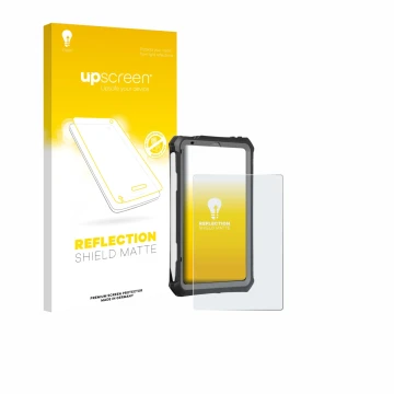 Parte frontale di una confezione del prodotto con il logo del marchio upscreen. Accanto è raffigurato il dispositivo Apple iPa