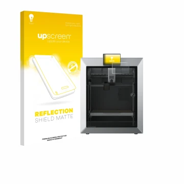 Parte frontale di una confezione del prodotto con il logo del marchio upscreen. Accanto è raffigurato il dispositivo Qidi Tech