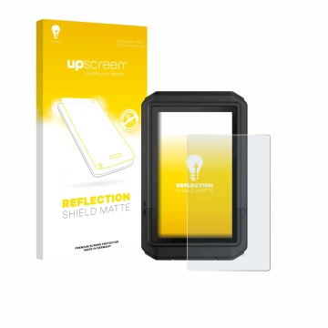 Parte frontale di una confezione del prodotto con il logo del marchio upscreen. Accanto è raffigurato il dispositivo Garmin eT