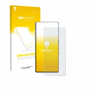 Parte frontale di una confezione del prodotto con il logo del marchio upscreen. Accanto è raffigurato il dispositivo ZTE Nubia