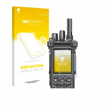 Parte frontale di una confezione del prodotto con il logo del marchio upscreen. Accanto è raffigurato il dispositivo Radtel RT