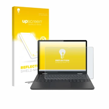 Parte frontale di una confezione del prodotto con il logo del marchio upscreen. Accanto è raffigurato il dispositivo Lenovo 13