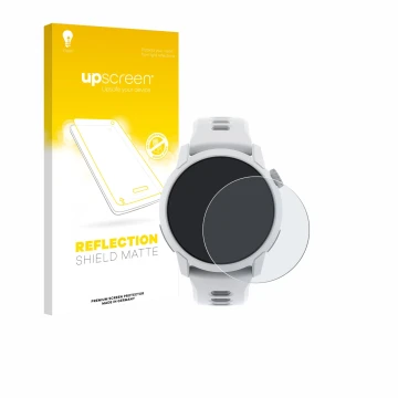 Parte frontale di una confezione del prodotto con il logo del marchio upscreen. Accanto è raffigurato il dispositivo Coros Pac