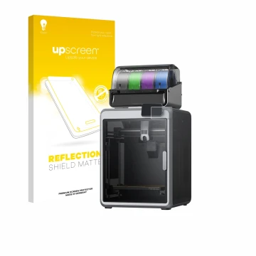 Parte frontale di una confezione del prodotto con il logo del marchio upscreen. Accanto è raffigurato il dispositivo Creality 