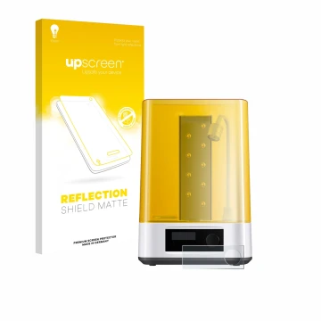 Parte frontale di una confezione del prodotto con il logo del marchio upscreen. Accanto è raffigurato il dispositivo Anycubic 