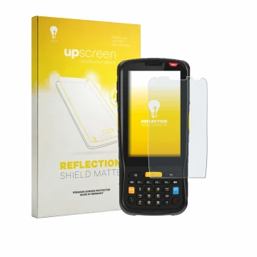 Parte frontale di una confezione del prodotto con il logo del marchio upscreen. Accanto è raffigurato il dispositivo Newland M