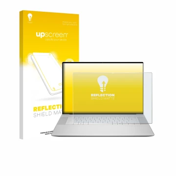 Parte frontale di una confezione del prodotto con il logo del marchio upscreen. Accanto è raffigurato il dispositivo Dell 16 P
