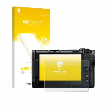 Parte frontale di una confezione del prodotto con il logo del marchio upscreen. Accanto è raffigurato il dispositivo Nikon ZR 