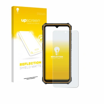 Parte frontale di una confezione del prodotto con il logo del marchio upscreen. Accanto è raffigurato il dispositivo Ulefone R