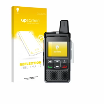 Parte frontale di una confezione del prodotto con il logo del marchio upscreen. Accanto è raffigurato il dispositivo Hytera PN