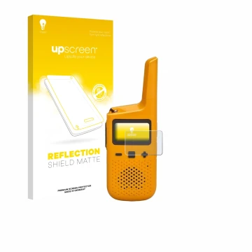 Parte frontale di una confezione del prodotto con il logo del marchio upscreen. Accanto è raffigurato il dispositivo Motorola 