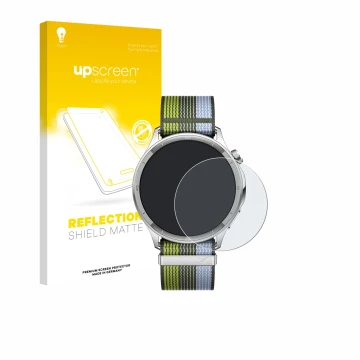 Parte frontale di una confezione del prodotto con il logo del marchio upscreen. Accanto è raffigurato il dispositivo Oppo Watc