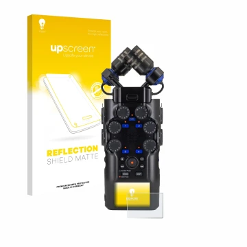 Parte frontale di una confezione del prodotto con il logo del marchio upscreen. Accanto è raffigurato il dispositivo Zoom H6 s