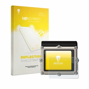 Parte frontale di una confezione del prodotto con il logo del marchio upscreen. Accanto è raffigurato il dispositivo Shearwate