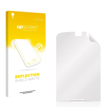 Parte frontale di una confezione del prodotto con il logo del marchio upscreen. Accanto si trova la protezione per lo schermo 