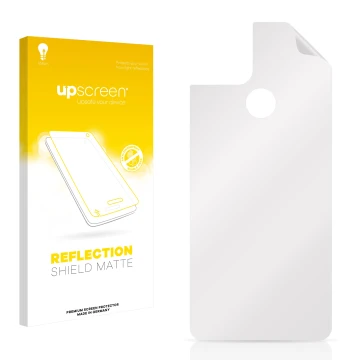 Parte frontale di una confezione del prodotto con il logo del marchio upscreen. Accanto si trova la protezione per lo schermo 