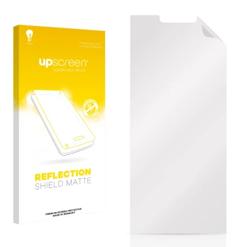 Parte frontale di una confezione del prodotto con il logo del marchio upscreen. Accanto si trova la protezione per lo schermo 