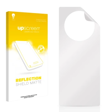 Parte frontale di una confezione del prodotto con il logo del marchio upscreen. Accanto si trova la protezione per lo schermo 