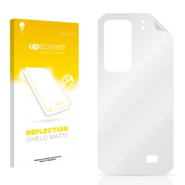 Parte frontale di una confezione del prodotto con il logo del marchio upscreen. Accanto si trova la protezione per lo schermo 