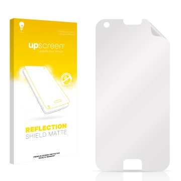 Parte frontale di una confezione del prodotto con il logo del marchio upscreen. Accanto si trova la protezione per lo schermo 