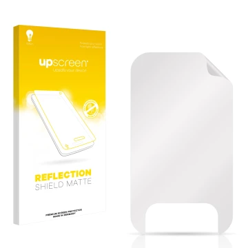 Parte frontale di una confezione del prodotto con il logo del marchio upscreen. Accanto si trova la protezione per lo schermo 