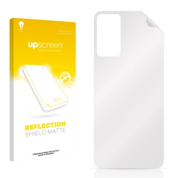 Parte frontale di una confezione del prodotto con il logo del marchio upscreen. Accanto si trova la protezione per lo schermo 