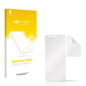 Parte frontale di una confezione del prodotto con il logo del marchio upscreen. Accanto si trova la protezione per lo schermo 