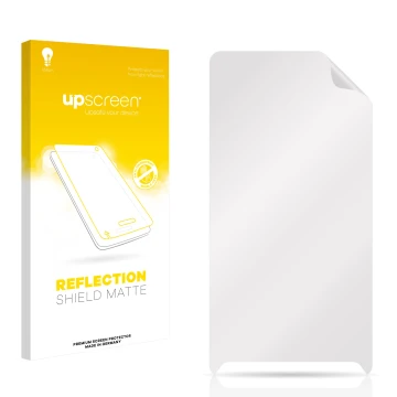 Parte frontale di una confezione del prodotto con il logo del marchio upscreen. Accanto si trova la protezione per lo schermo 