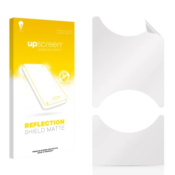 Parte frontale di una confezione del prodotto con il logo del marchio upscreen. Accanto si trova la protezione per lo schermo 