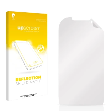 Parte frontale di una confezione del prodotto con il logo del marchio upscreen. Accanto si trova la protezione per lo schermo 