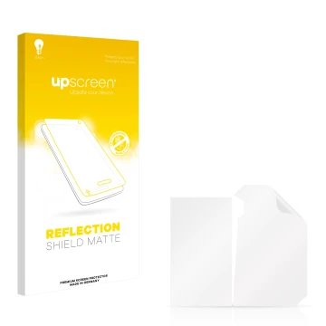 Parte frontale di una confezione del prodotto con il logo del marchio upscreen. Accanto si trova la protezione per lo schermo 