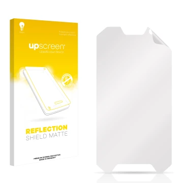 Parte frontale di una confezione del prodotto con il logo del marchio upscreen. Accanto si trova la protezione per lo schermo 