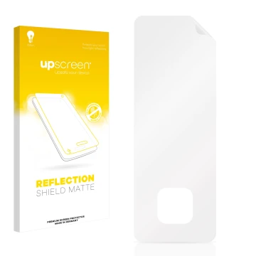 Parte frontale di una confezione del prodotto con il logo del marchio upscreen. Accanto si trova la protezione per lo schermo 