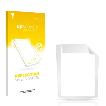 Parte frontale di una confezione del prodotto con il logo del marchio upscreen. Accanto si trova la protezione per lo schermo 