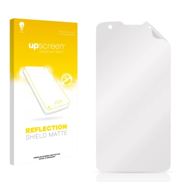 Parte frontale di una confezione del prodotto con il logo del marchio upscreen. Accanto si trova la protezione per lo schermo 