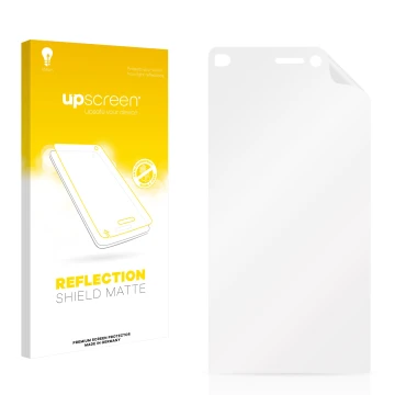 Parte frontale di una confezione del prodotto con il logo del marchio upscreen. Accanto si trova la protezione per lo schermo 