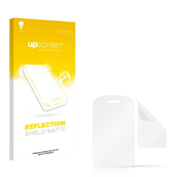 Parte frontale di una confezione del prodotto con il logo del marchio upscreen. Accanto si trova la protezione per lo schermo 