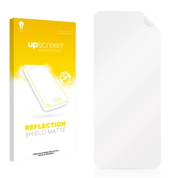 Parte frontale di una confezione del prodotto con il logo del marchio upscreen. Accanto si trova la protezione per lo schermo 